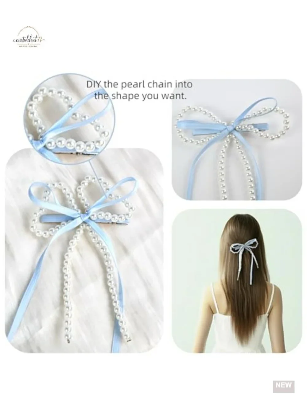 2pcs Double Bow Pearl Hair Clips Adjustable Shape Alligator Clip